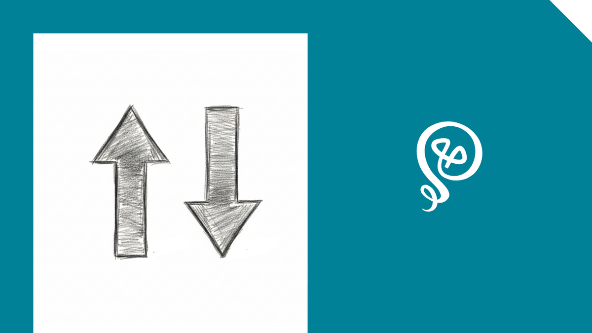 Line drawing of two arrows pointed up and down with the Tinkering With Ideas logo