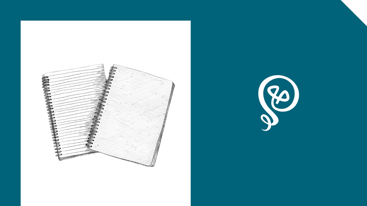 Line drawing of two notebooks with the Tinkering With Ideas logo