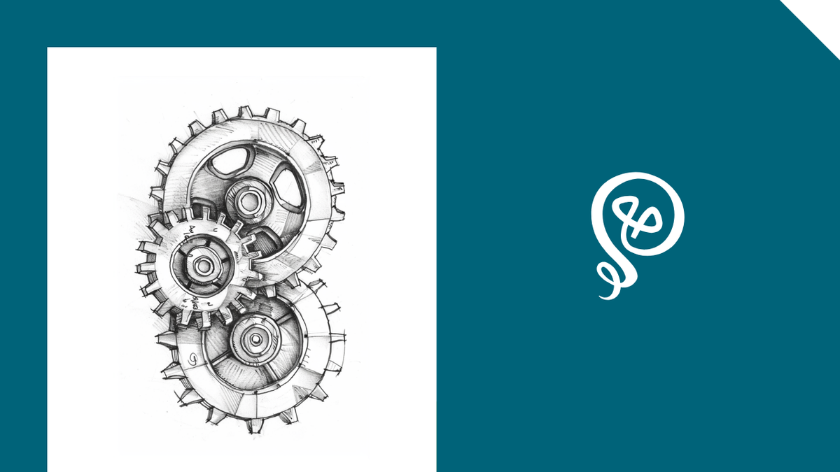 Line drawing of three gears with the Tinkering With Ideas logo