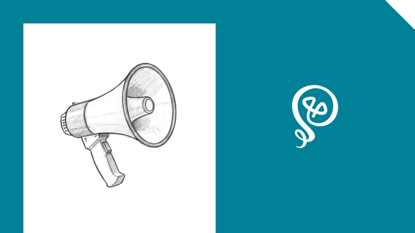 line drawing of a megaphone and the Tinkering With Ideas logo