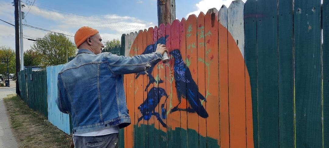   Project participant Trey Whisman is a stencil artist who grew up in Port Townsend. His dad helped open up Fort Worden State Park in the ‘70s. Photo by Kathie Meyer  