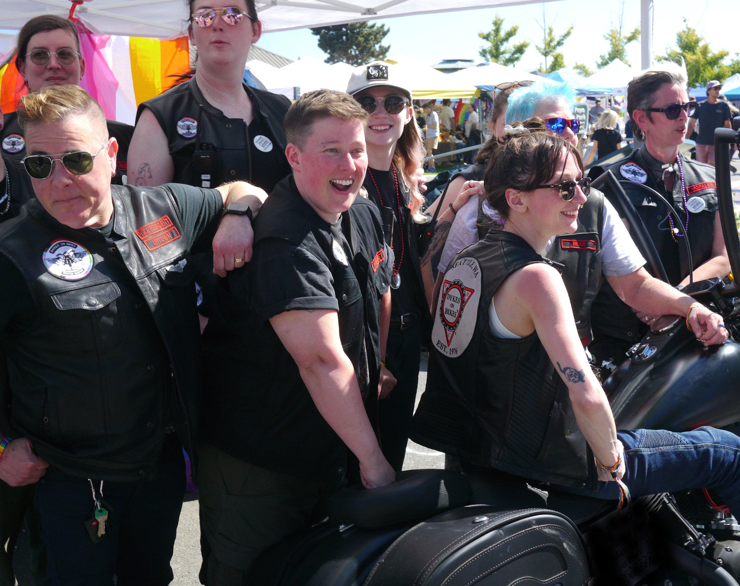   Uptown (front left) poses with the rest of Dykes on Bikes. Photo by Nhatt Nichols.  