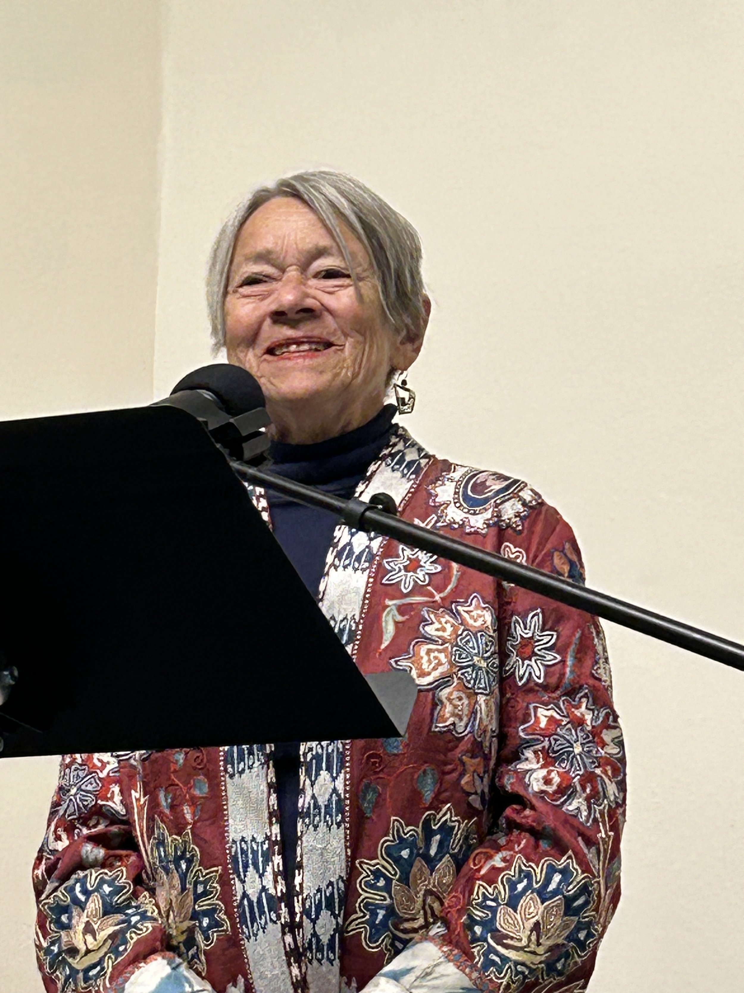   Sibyl James reads some of her translations from Plum Blossom Wine poems by Song dynasty poet Li Qingzhao translated by James and Kang Xuepei, the latest release from Empty Bowl. James and Kang bring a contemporary sensibility to their translations, reading Li not as scholars but as modern women. Photo courtesy of Empty Bowl Press  