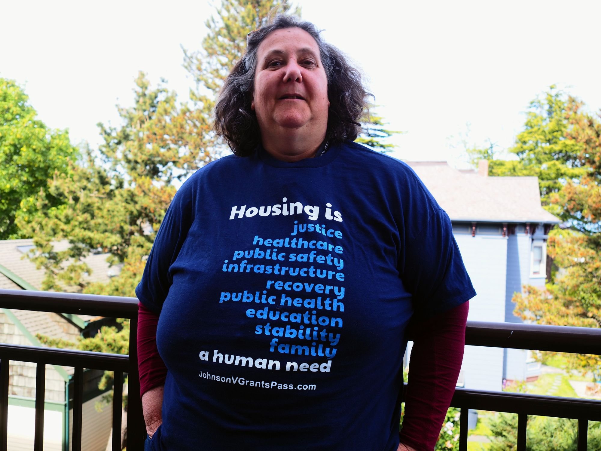   Maggie G. traveled five days via Amtrak to reach the United States Supreme Court where she made sure her voice was heard and got this shirt. Beacon photo by Derek Firenze  