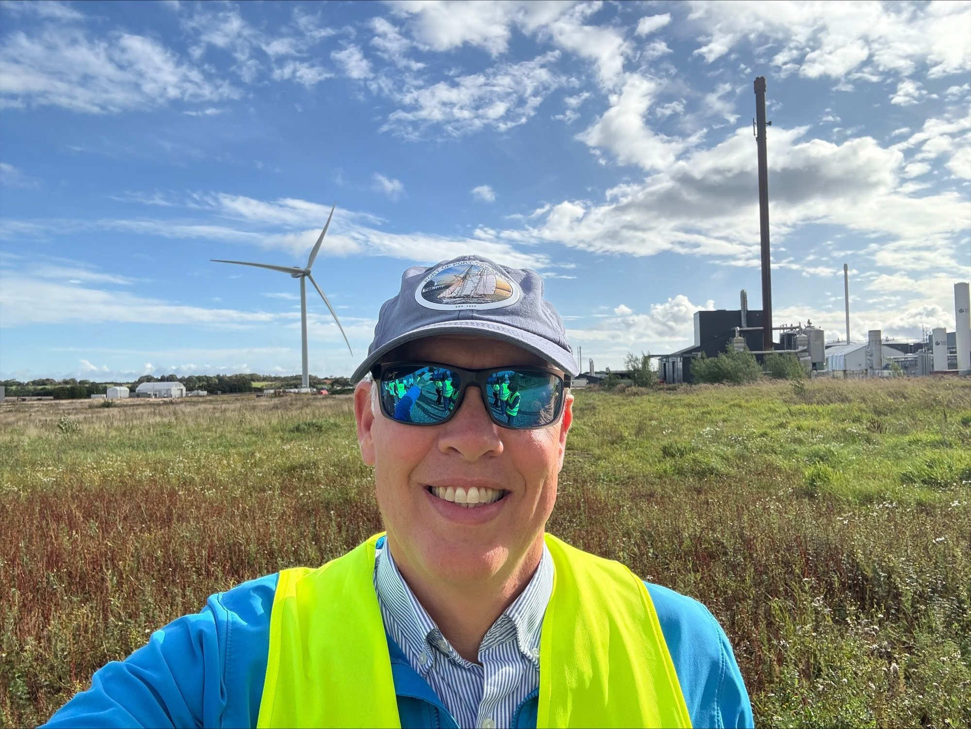   Port Executive Director Eron Burg at a Danish industrial park with a significant microgrid which includes energy created from solar, wind, hydrogen and biogas. Photo courtesy of Eron Berg  