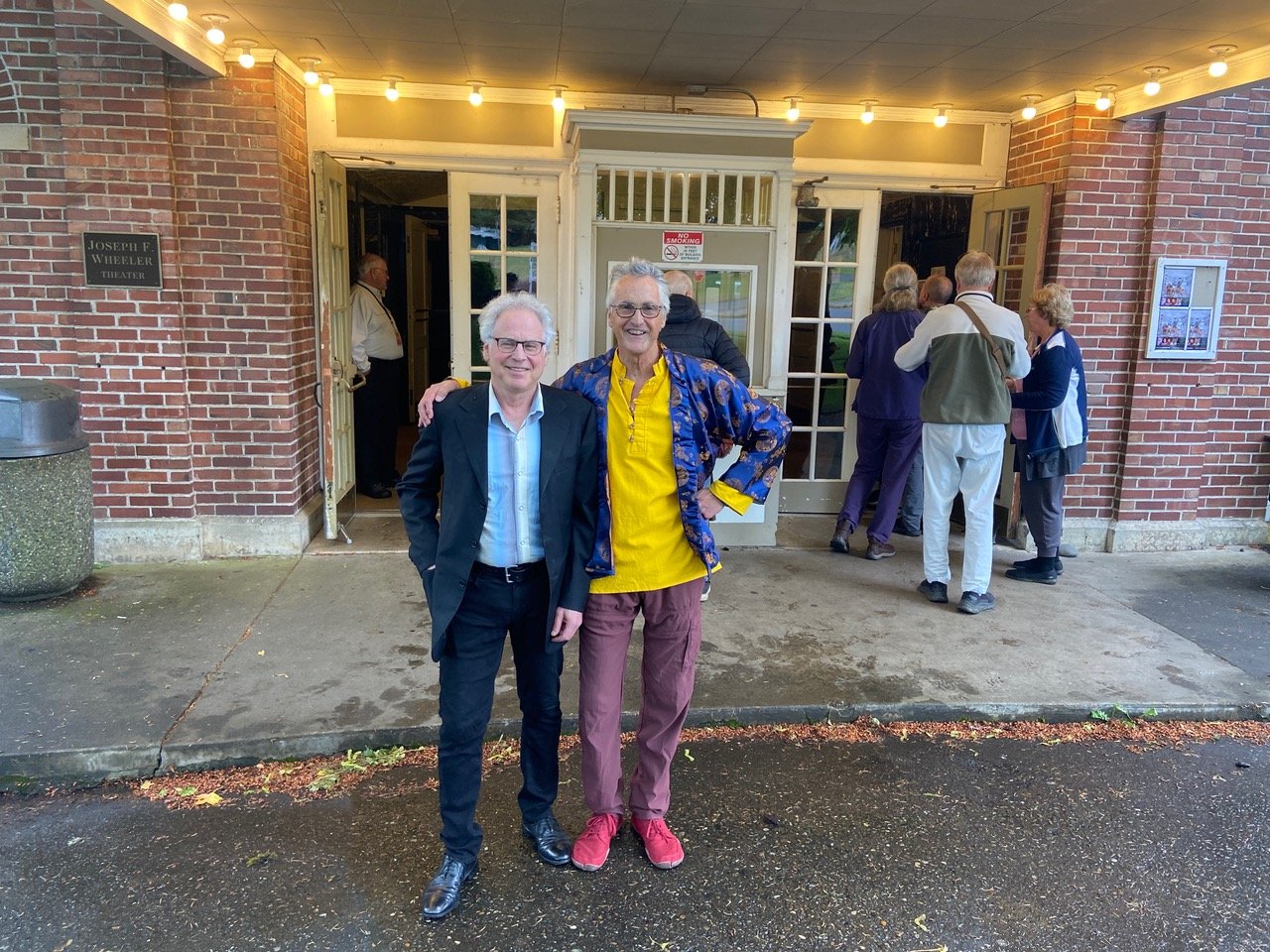   Rocky Friedman and Ward Serrill in front Fort Worden’s Wheeler Theater  