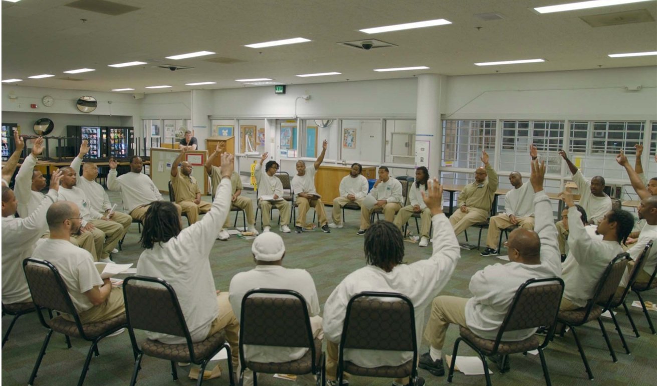   A Black Prisoners Caucus meeting at Clallam Bay Corrections Center from the documentary “Since I Been Down.” (Facebook/Since I Been Down)  