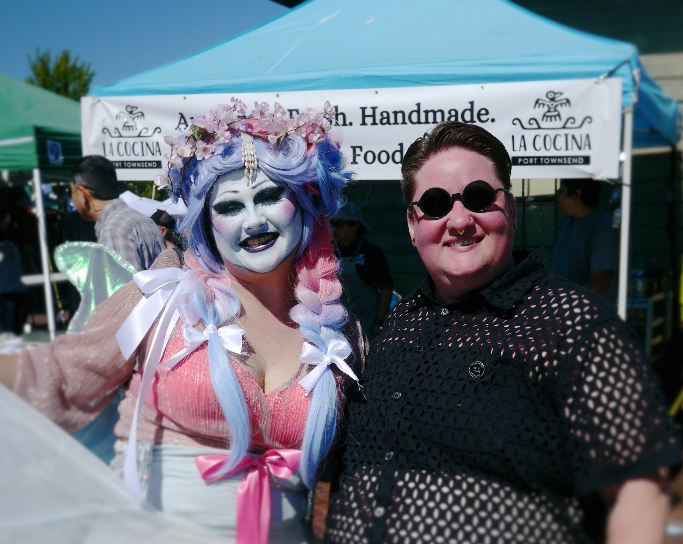   Bobby Lee (Left), one half of the drag performance duo Bobby4bobby, poses with Wyete Thomas Quinn. Photo by Nhatt Nichols  