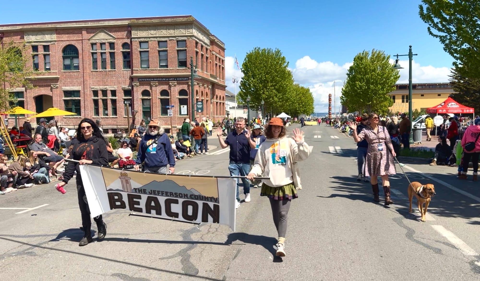 Left to right: Reporter Rachel Nutting, Board President Gary Larson, Board Member Joe Gillard, Reporter/Board Member Angela Downs, Board Member Nigel O'Shea (behind Nhatt), and Editor/Board Member Nhatt Nichols (and our mascot, Quinn)