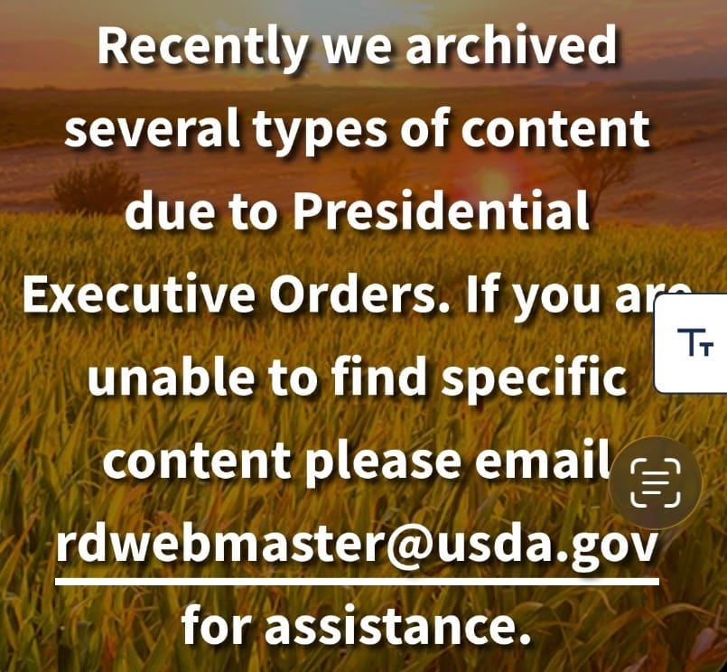 Recently we archived several types of content due to Presidential Executive Orders. If you are unable to find specific content please email rdwebmaster@usda.gov for assistance.