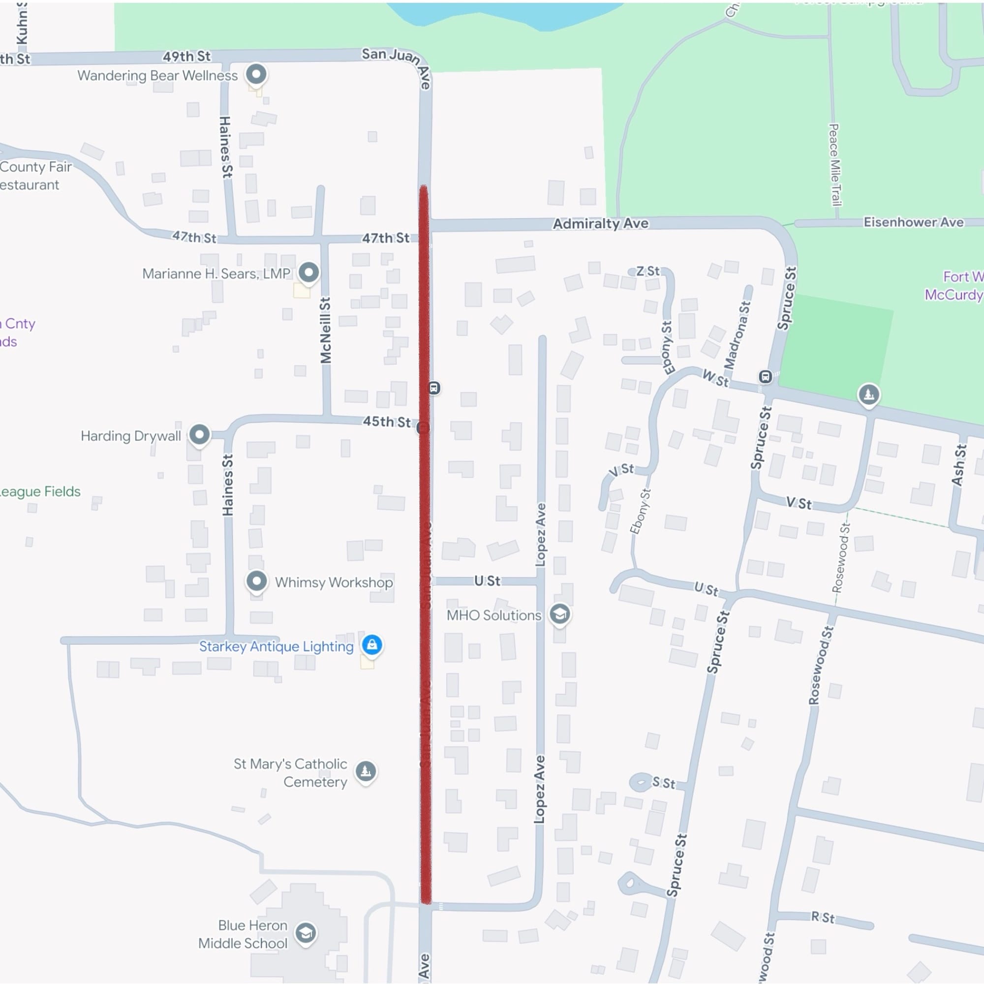Road repair on San Juan Avenue, from Lopez Avenue to approximately 150 feet past Admiralty Avenue.