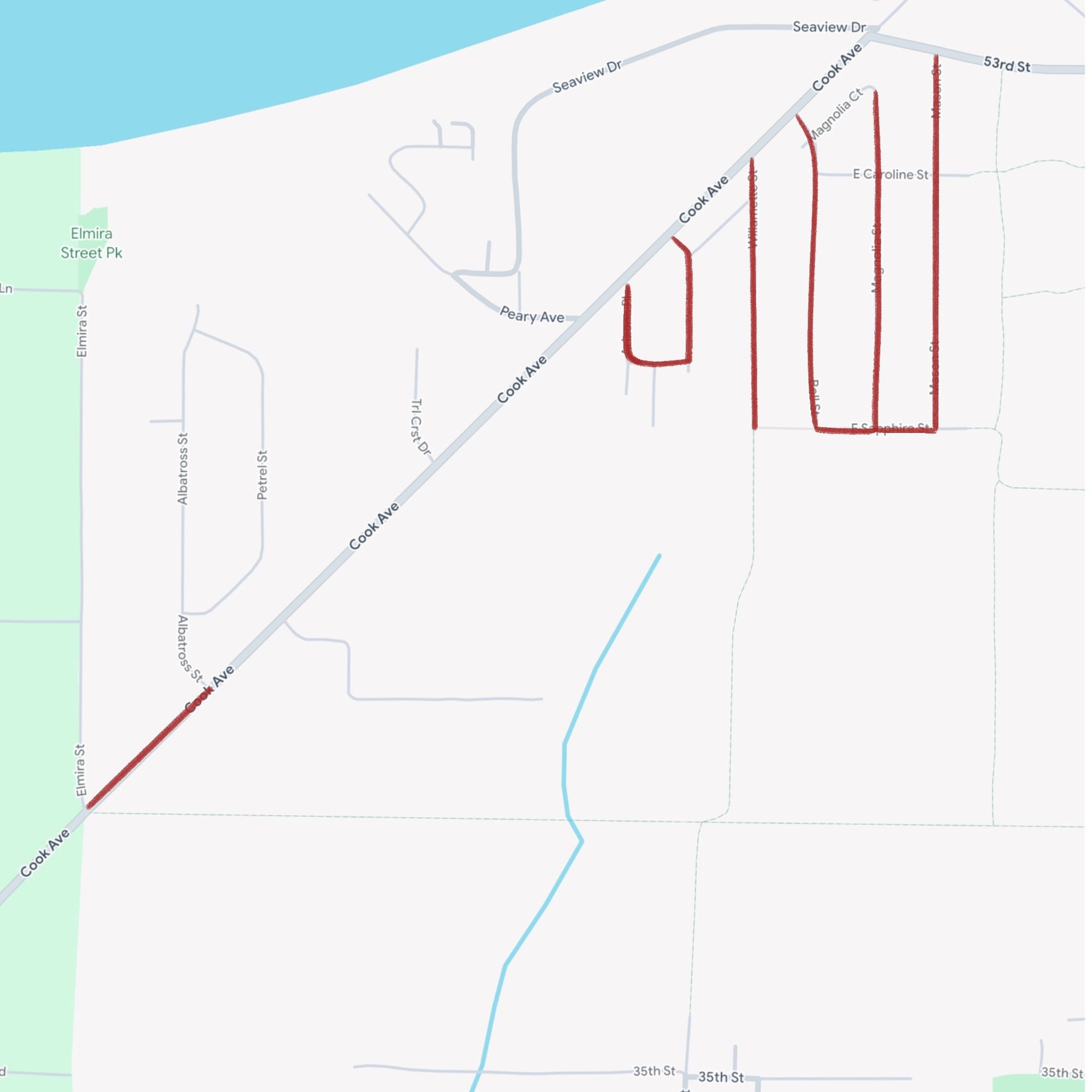 Multiple road repair sites near Cook Avenue and 53rd Street.