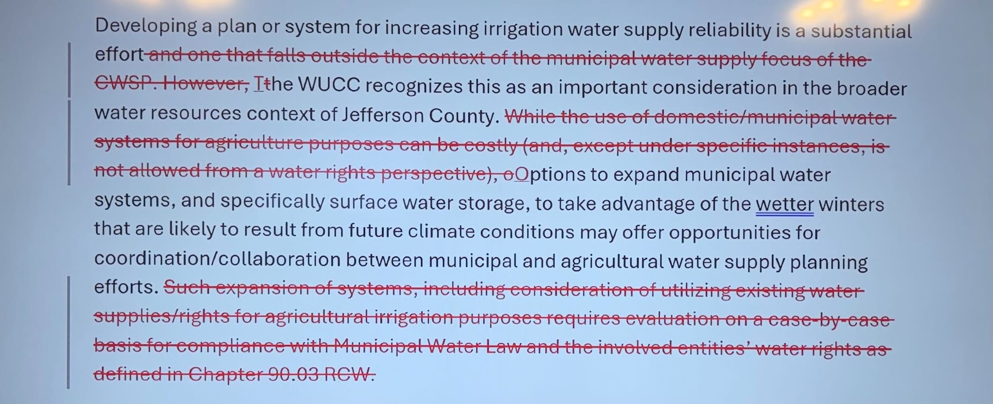 Proposed stricken language from the CWSP.