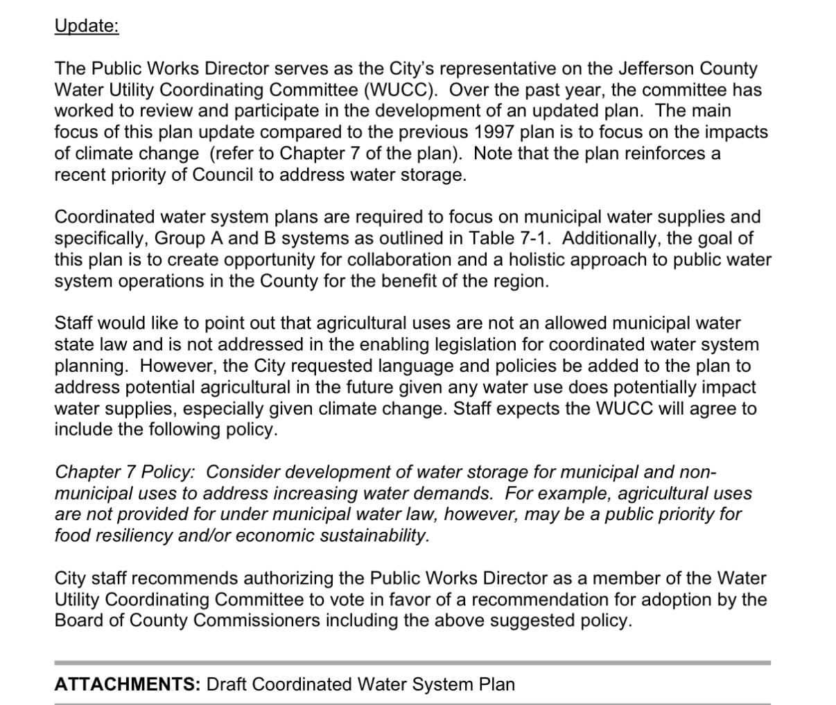 A portion of the agenda item summary that caused community concern.