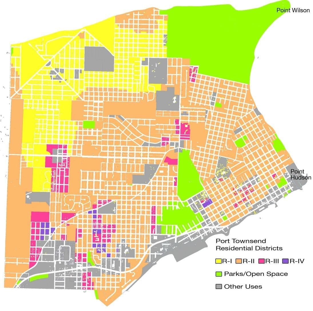 The zoning map of Port Townsend shows that R-II is the majority of residential zoning within the city.