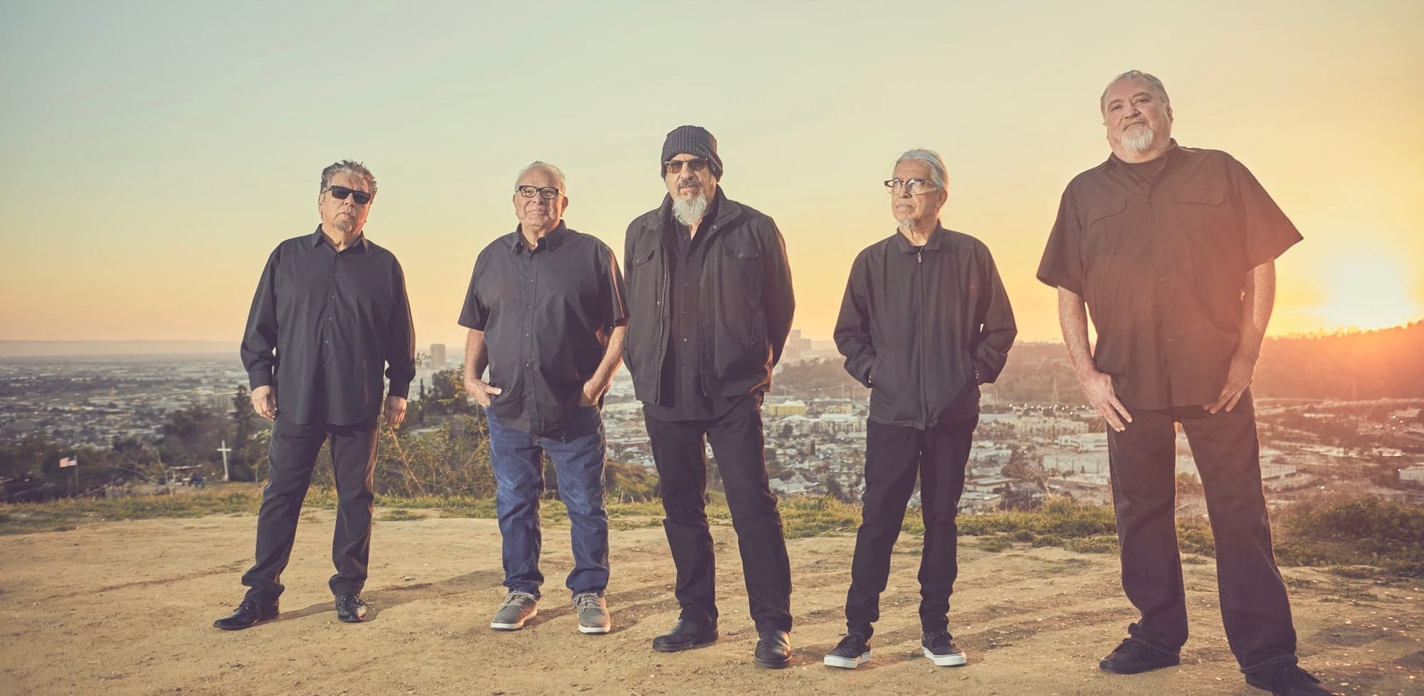 The promotional image for the film “Los Lobos: Native Sons". The band is, from left, Cesar Rosas, Conrad Lozano, Steve Berlin, Louie Pérez Jr. and David Hidalgo.