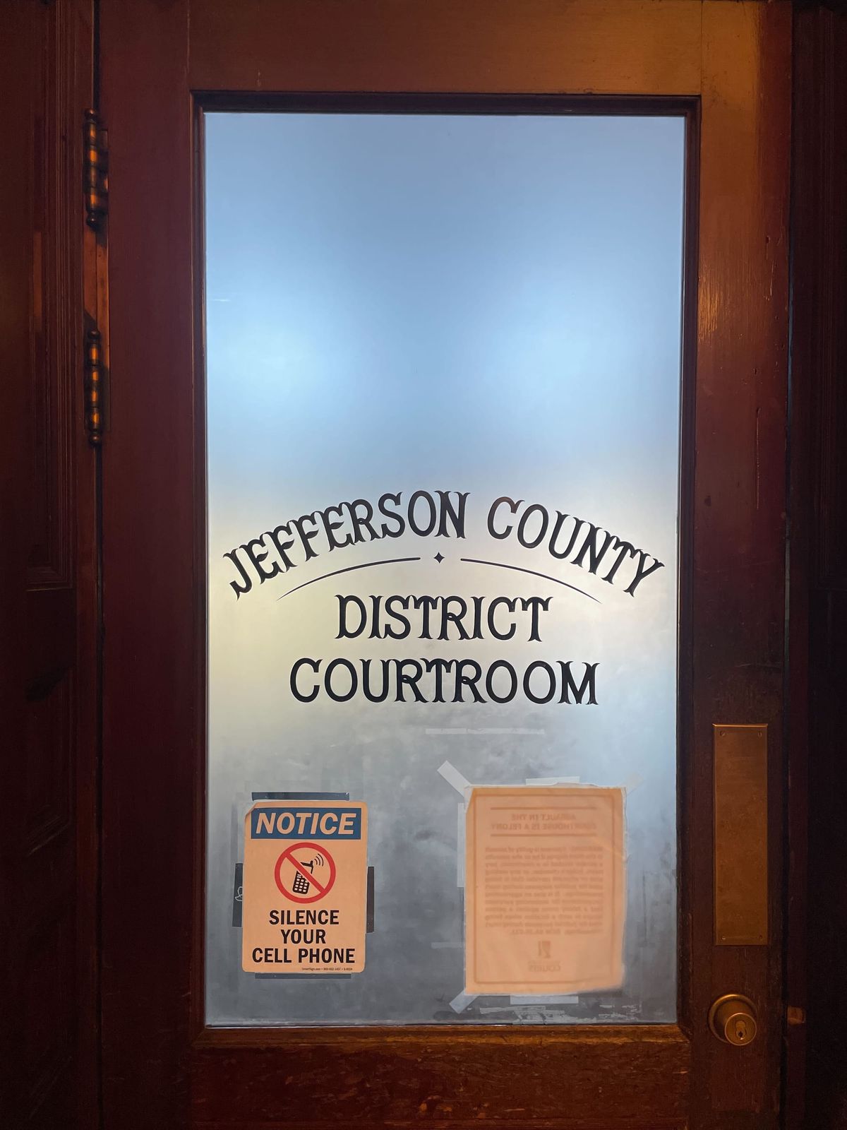 The door of the Jefferson County District Courtroom in Port Townsend, WA 