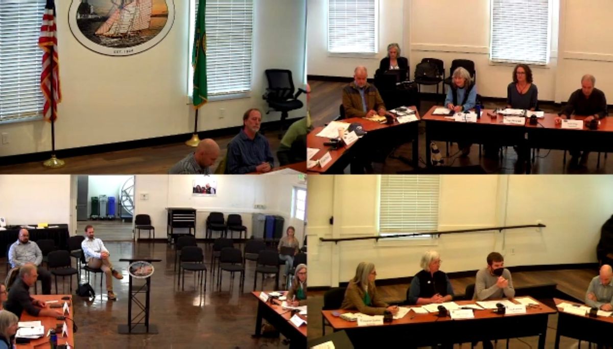 Joint meeting with County Commissioners and Port of Port Townsend via Zoom with participants in four quadrants on the screen. 