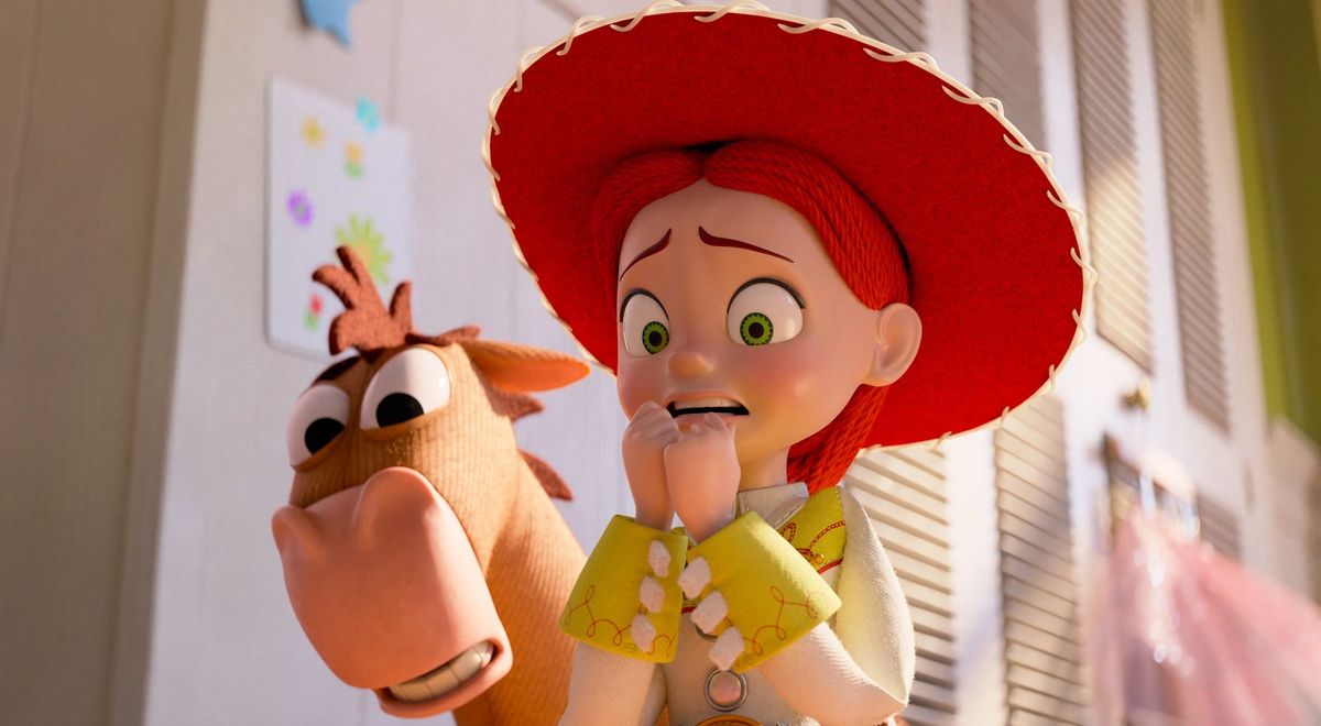 Doll Jessie, right in a red cowboy hat, and her stuffed animal horse Bullseye, left. 