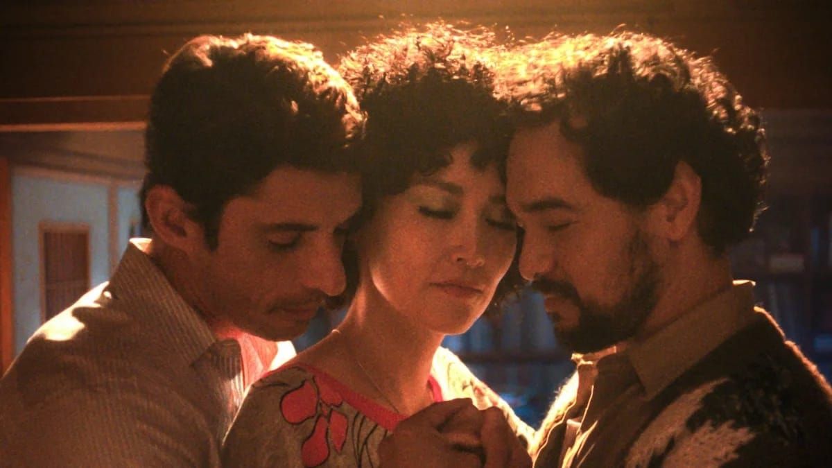 Haru (Rinko Kikuchi) is dancing with Fedir (Alberto Guerra), left, and Luis (Alejandro Edda). 