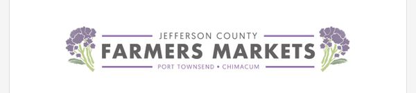 Jefferson County Farmers Markets logo. A purple motif with broccoli flowers bookending the logo. 