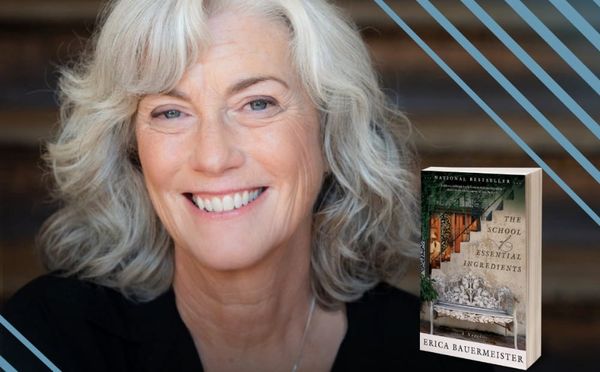 Author Erica Bauermeister with her book "The School of Essential Ingredients". 
