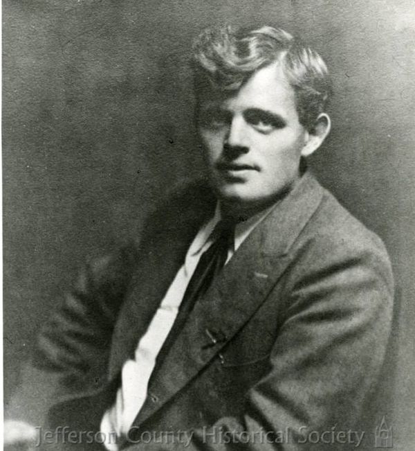 A portrait of Jack London in a jacket and tie. 