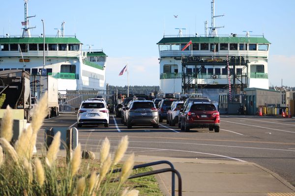  The Kennewick and Salish ferries docked side by side at the Port Townsend Ferry Dock. 