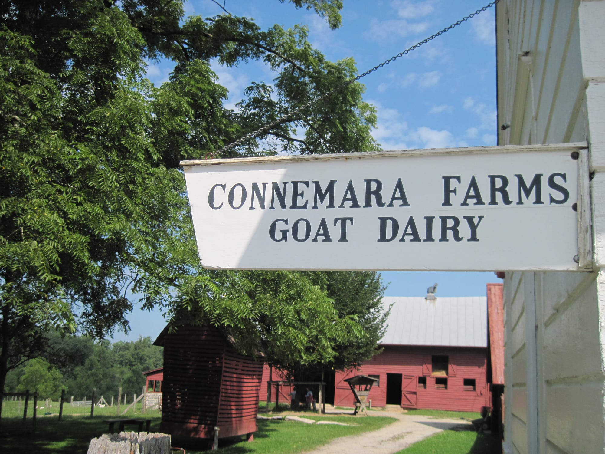farm buildings and sign that says Connemara Farms goat dairy