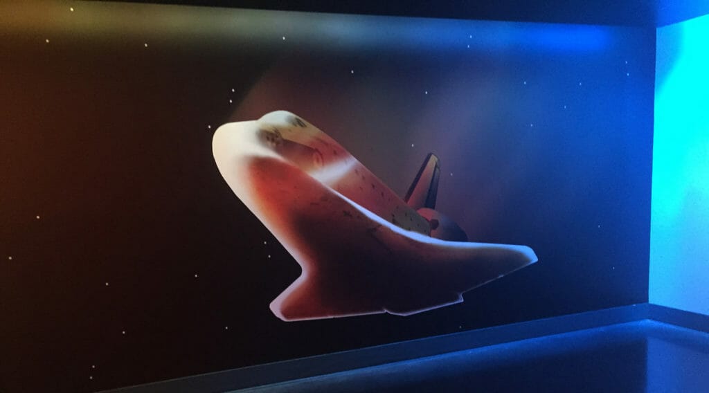 Graphic at Space Shuttle Atlantis of heat shield at re-entry