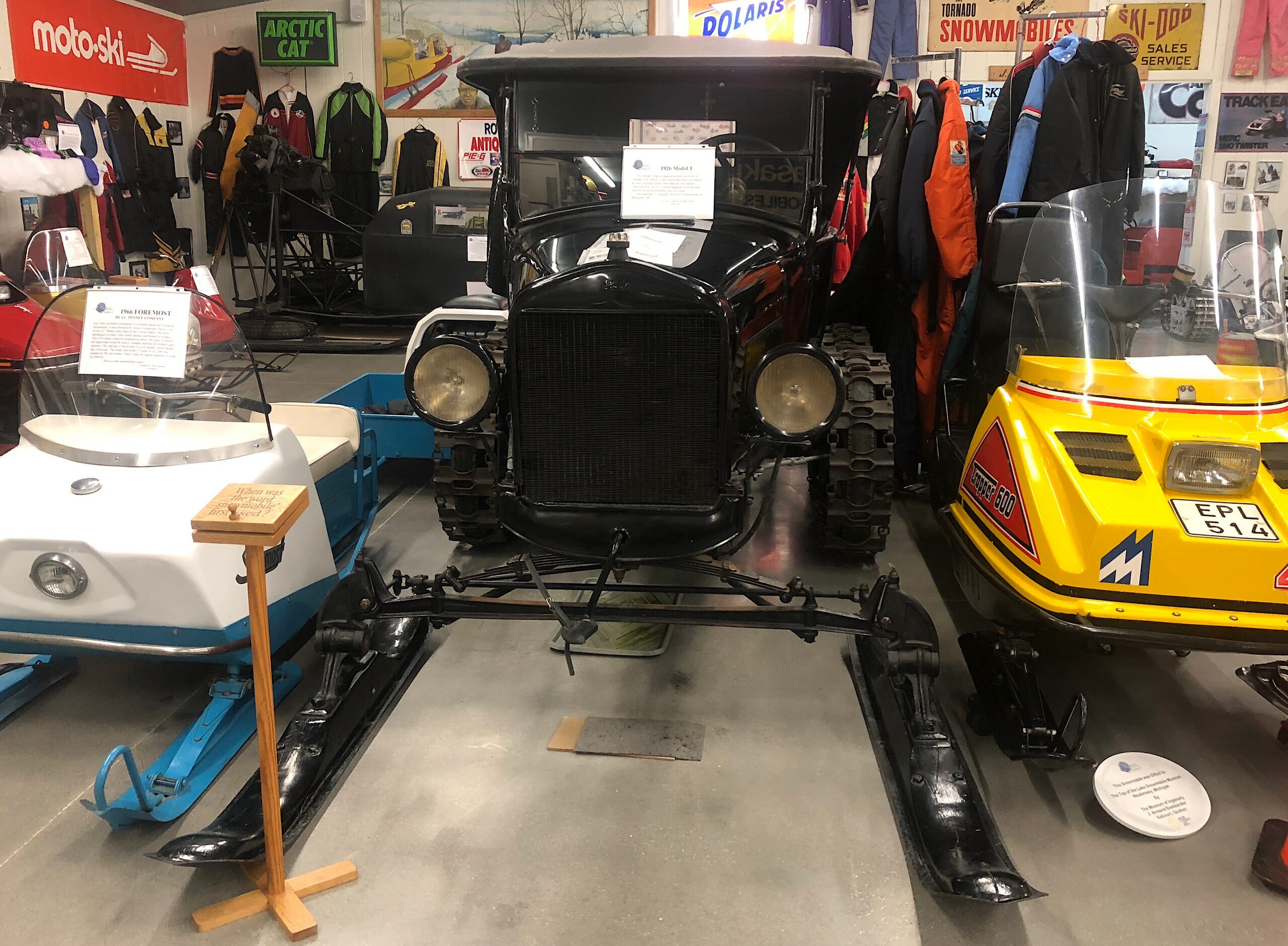 A 1920s Model T on skis