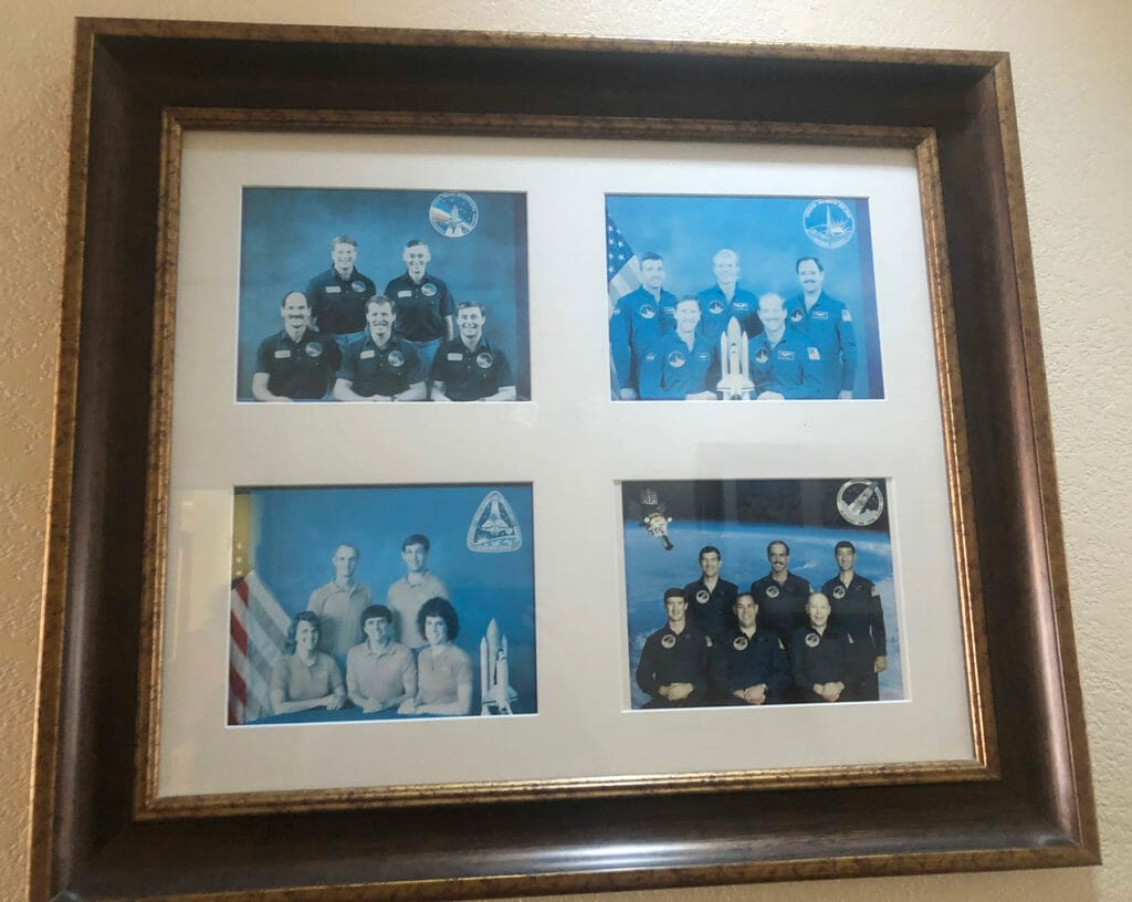 Framed set of fading Shuttle astronaut crews