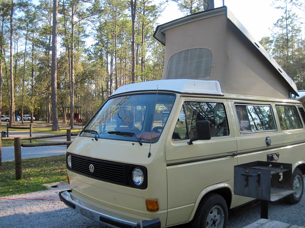 VW camper in a campground