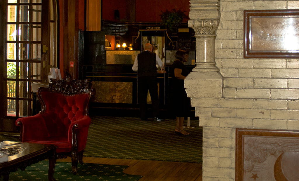 In the lobby of the Crescent Hotel