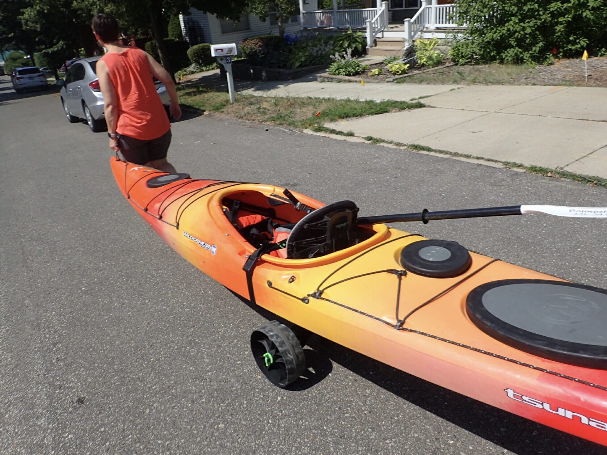 Missy pulling her kayak