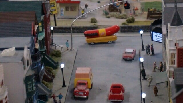 Wienermobile heading down the street