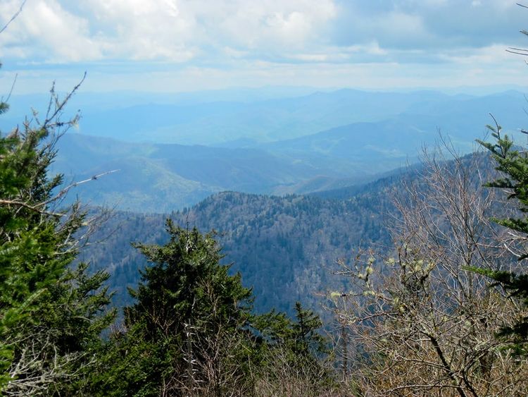 Mountain ridges as seen from the Appalachian Trail at an overlook in the Great Smoky Mountains