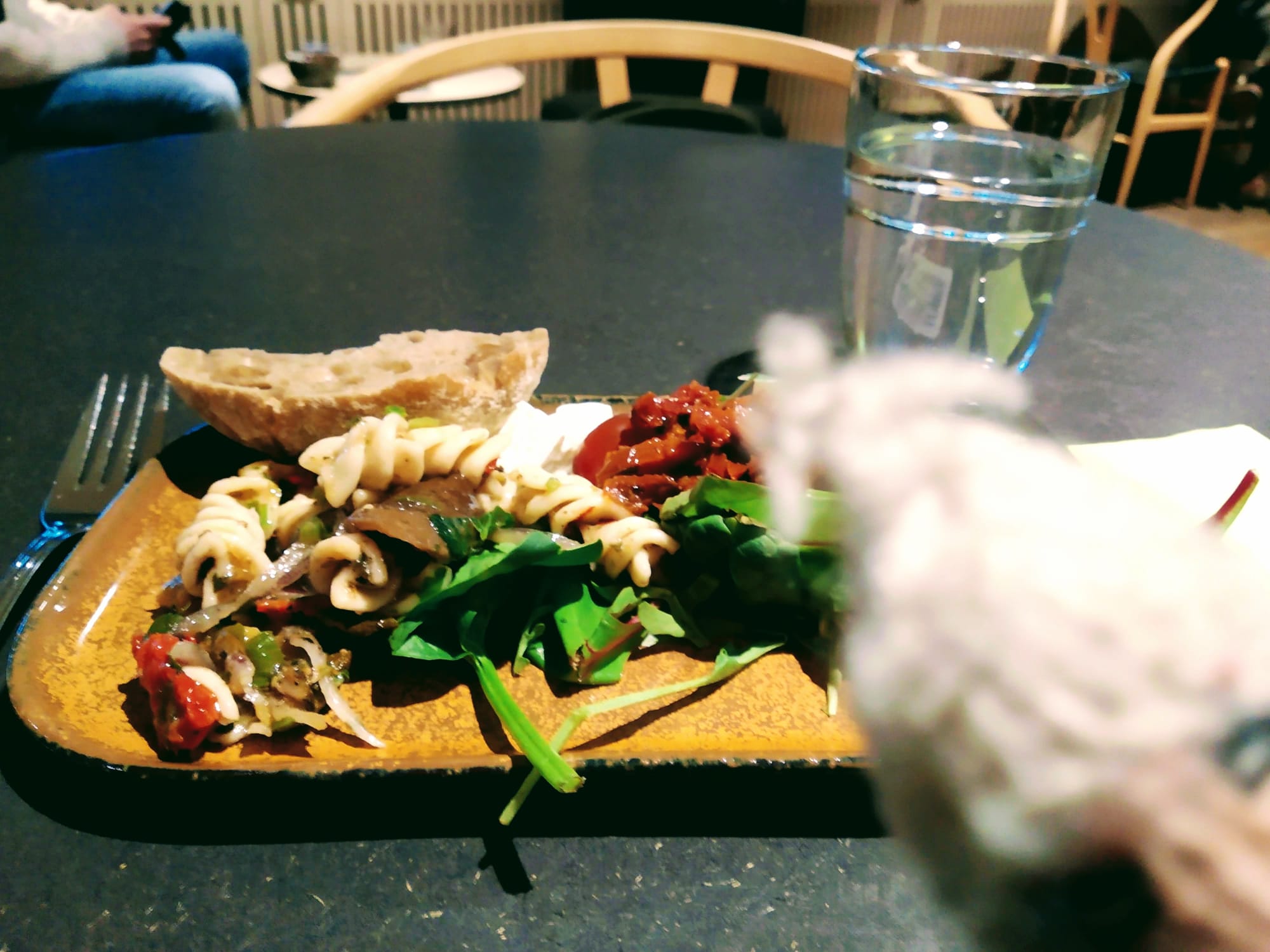 A plate of salad as liberated from a the SJ first class lounge at Gothenburg central station.