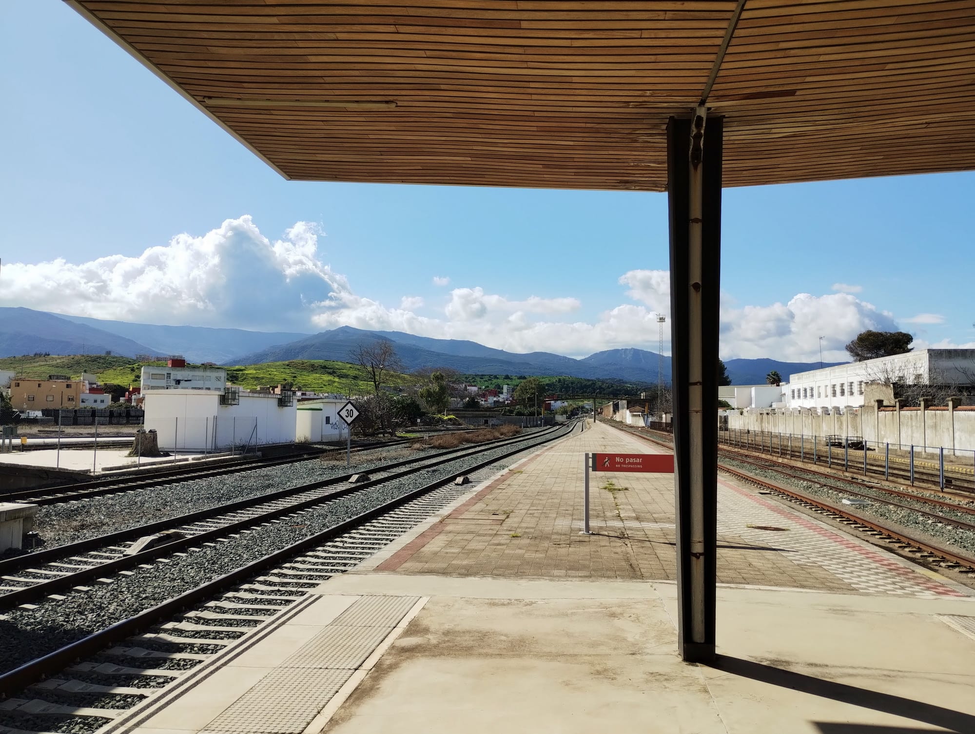 The Baetic Mountains as seen from the end of a railway platform 