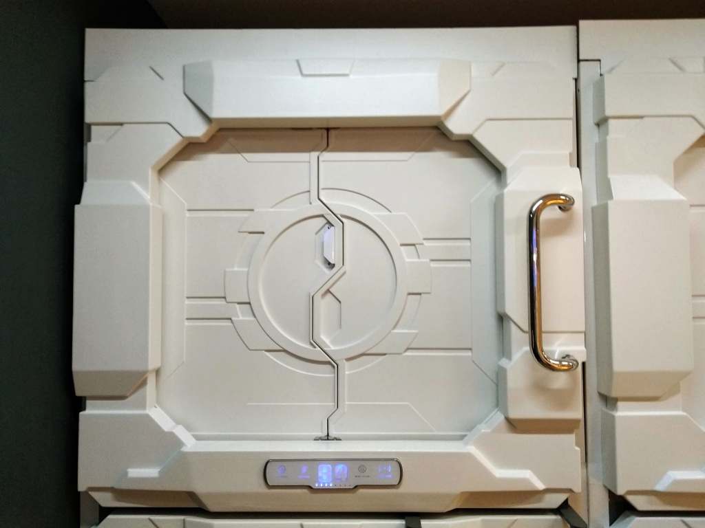 The entrance "portal" to a futuristic sleeping pod.