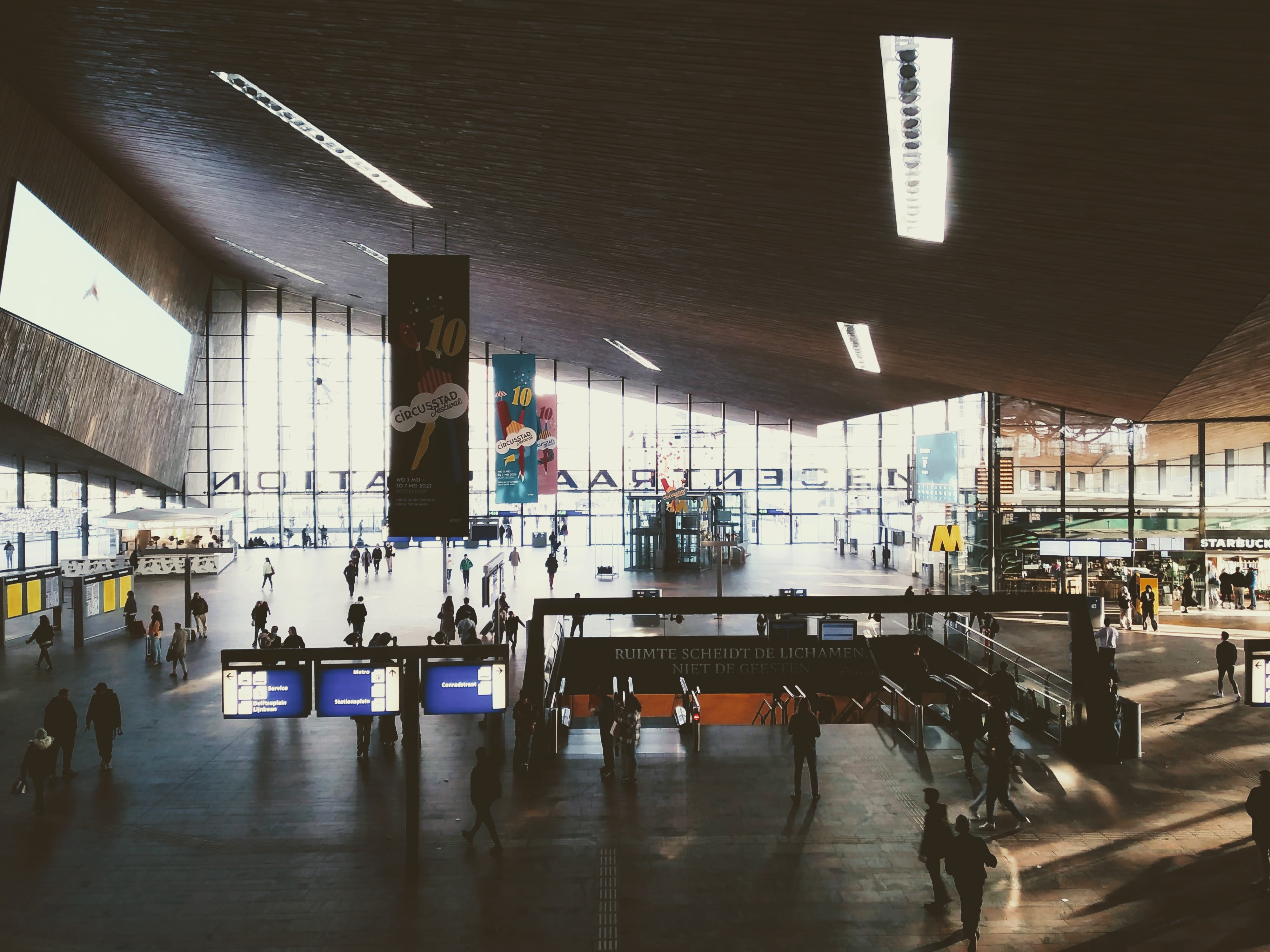 The interior or Rotterdam Centraal Station looking down from the gallery towards the main concourse.