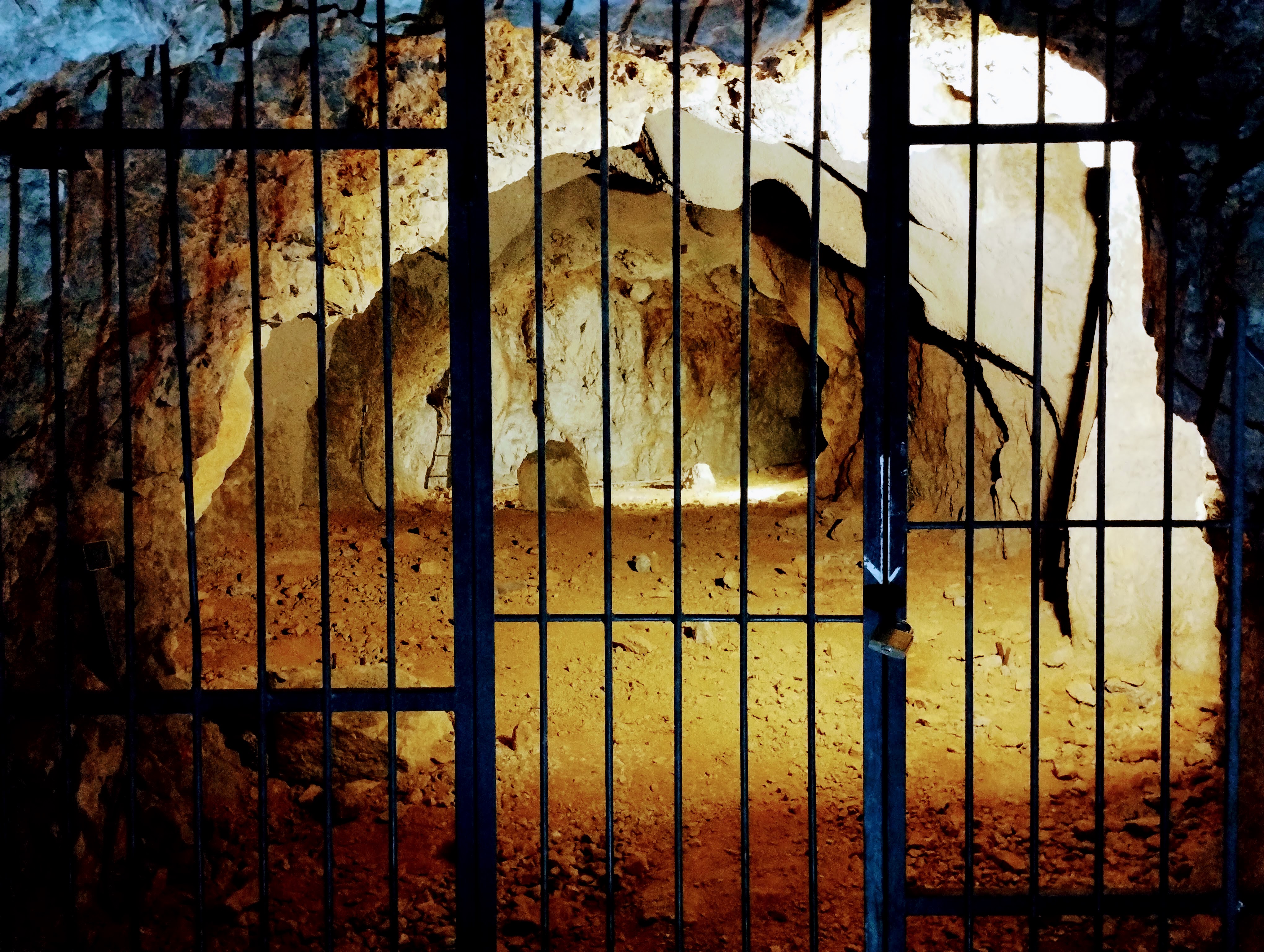 Metal gates stop people straying into underground grottos.