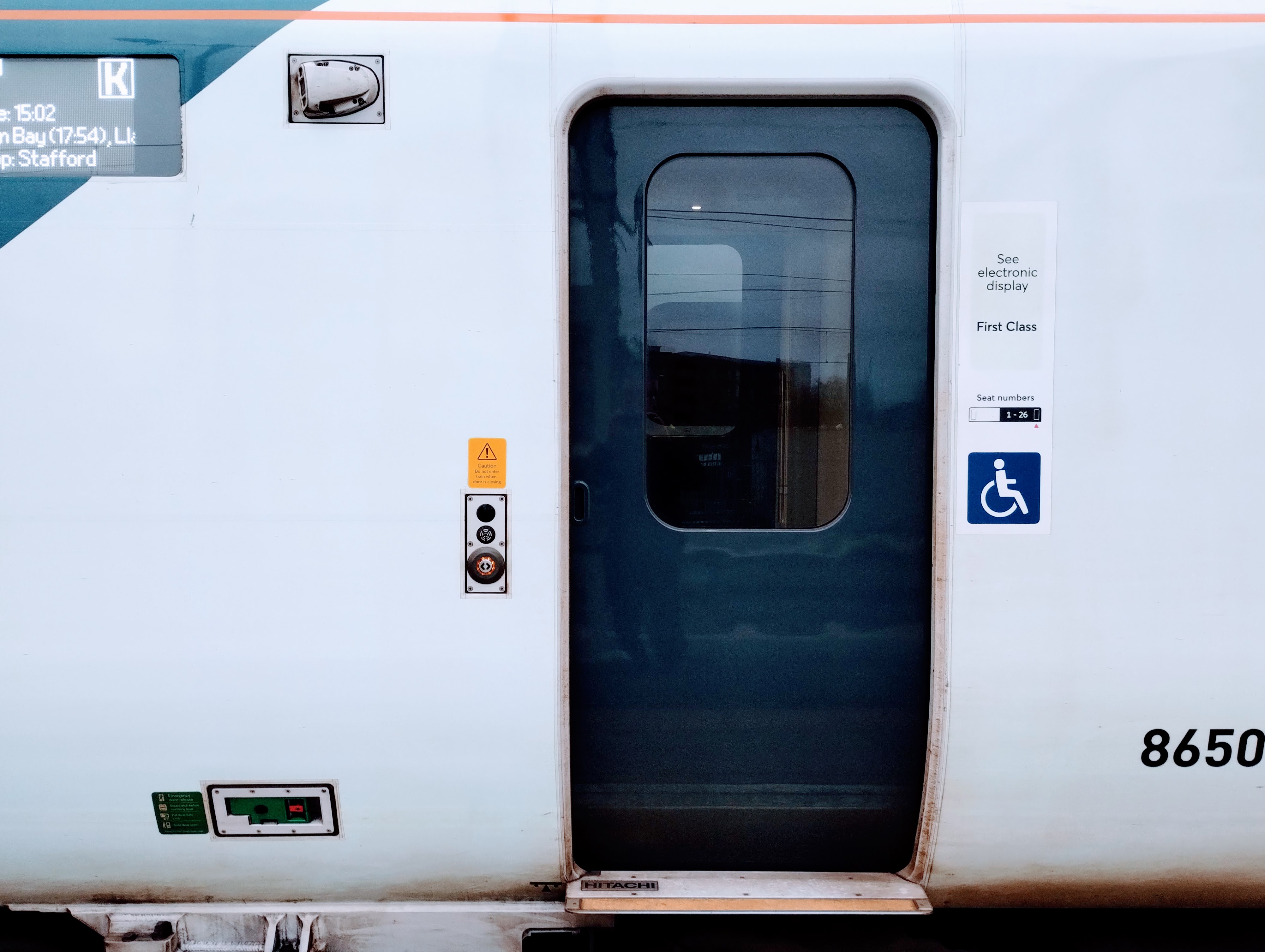 The door to the first class coach of an Avanti Pendolino.