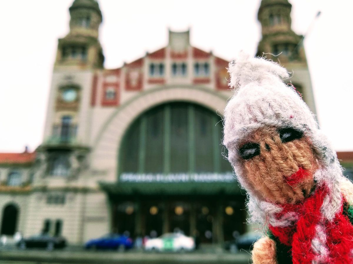 A finger puppet at the front of Prague's central station.