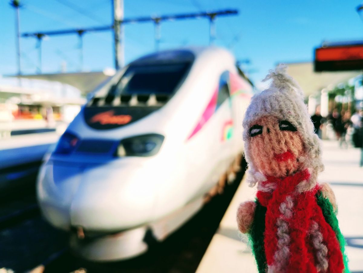 Barely able to contain its excitement, a finger puppet at the pointy end of a Moroccan TGV.