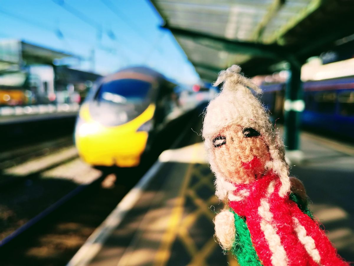 Finger puppet eager to board an Avanti train.