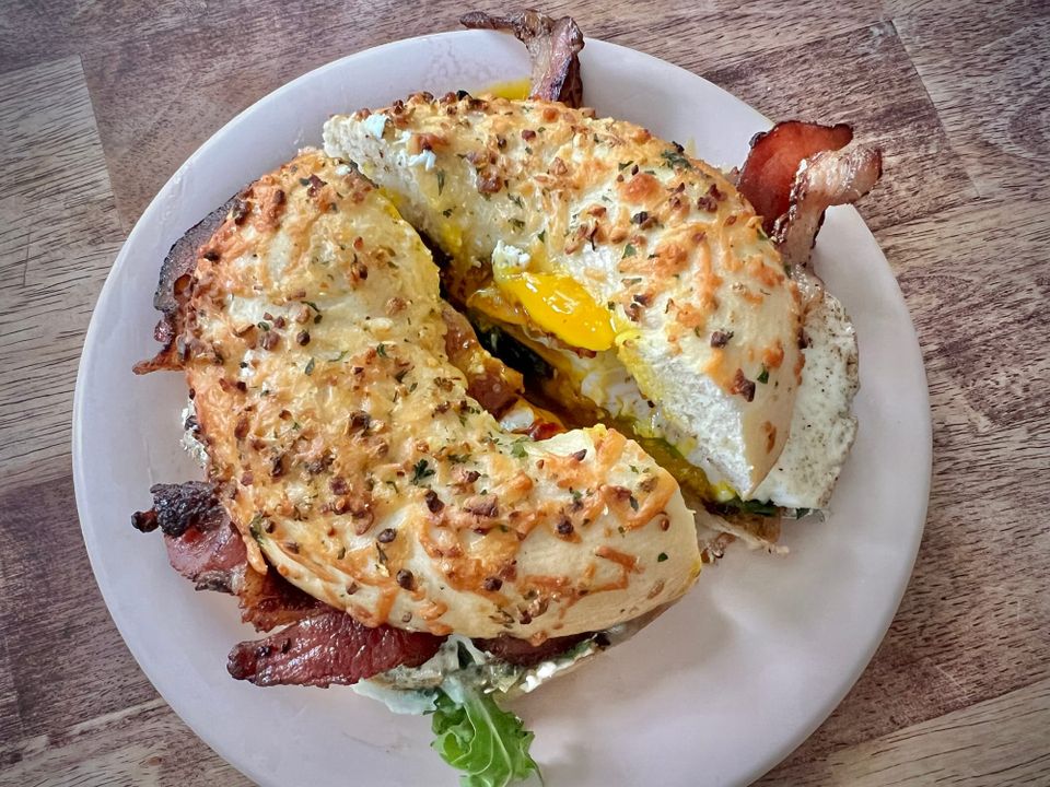 Breakfast Bagel with Humboldt Fog