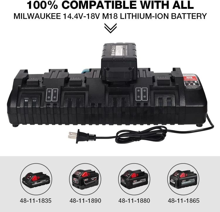 M18 Milwaukee Battery Charger w/4-Ports for Rapid Battery Charging +USB Ports