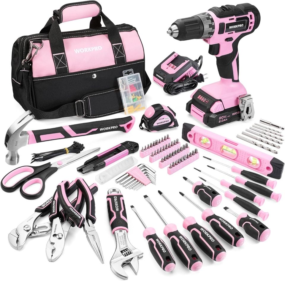 WORKPRO Pink Household Kit with Drill, 157PCS Tool Set