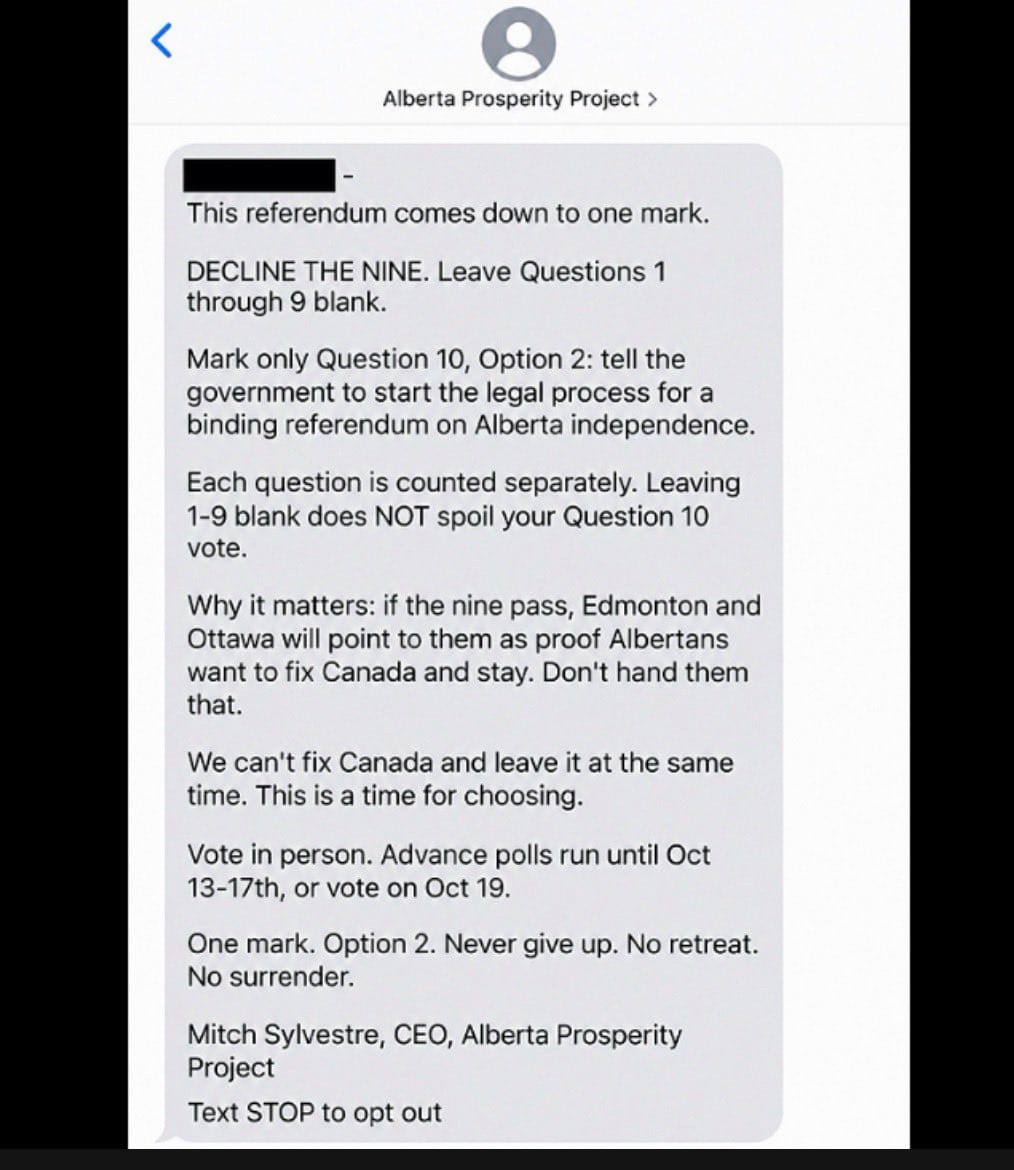 The APP text message sent to members, signed by Sylvestre as CEO.